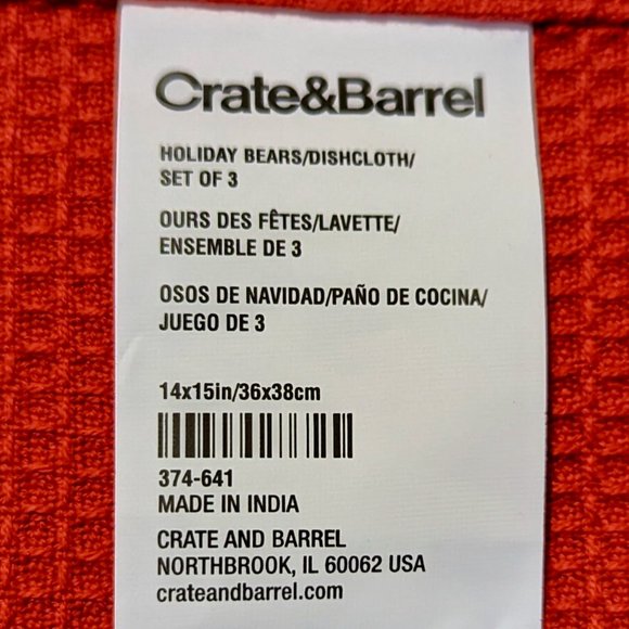NWT Crate & Barrel Holiday Bear Towels SET of 2 (Mixing bowl design) - Picture 7 of 14